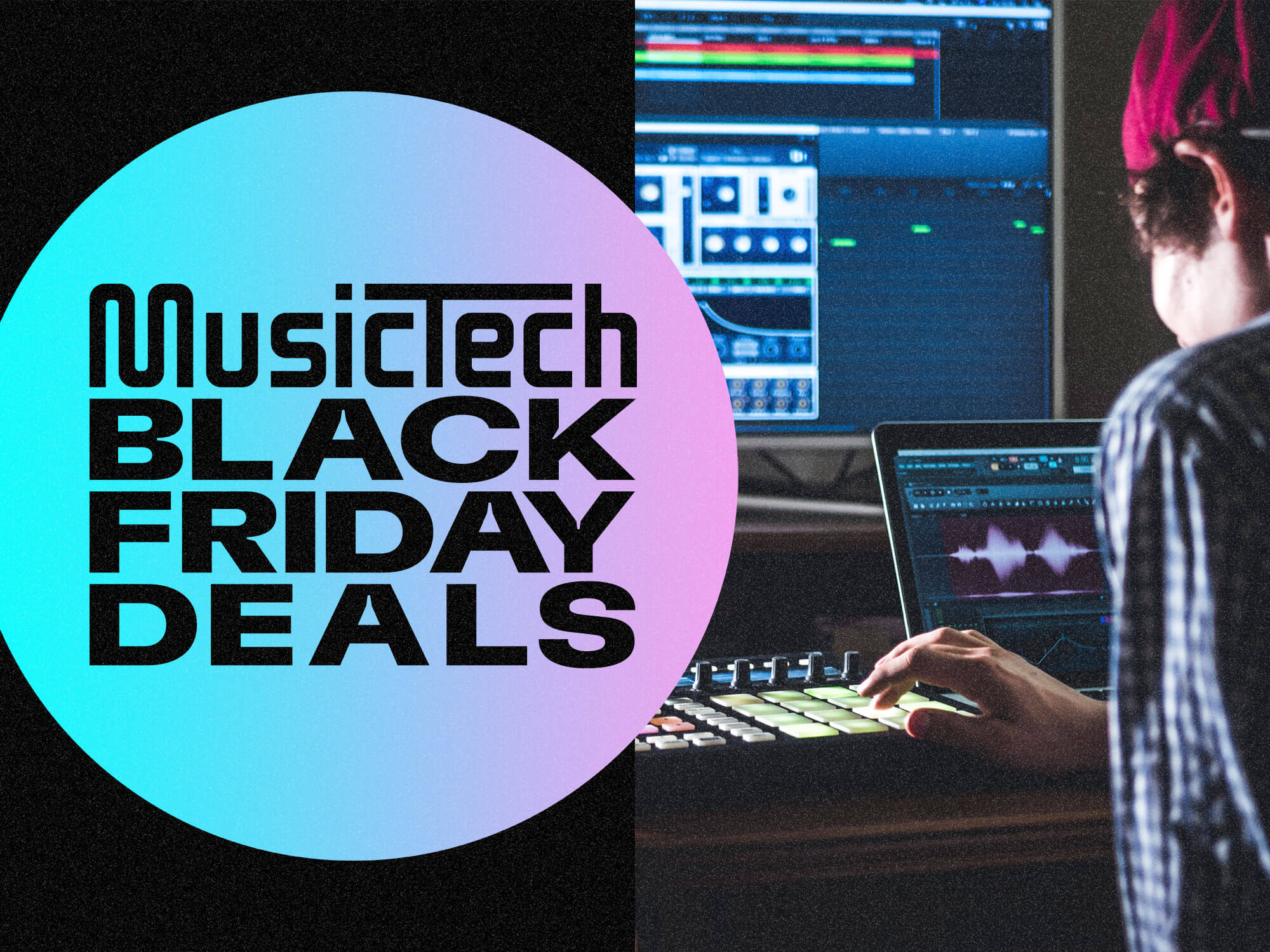 Black Friday and man making music using a MIDI controller