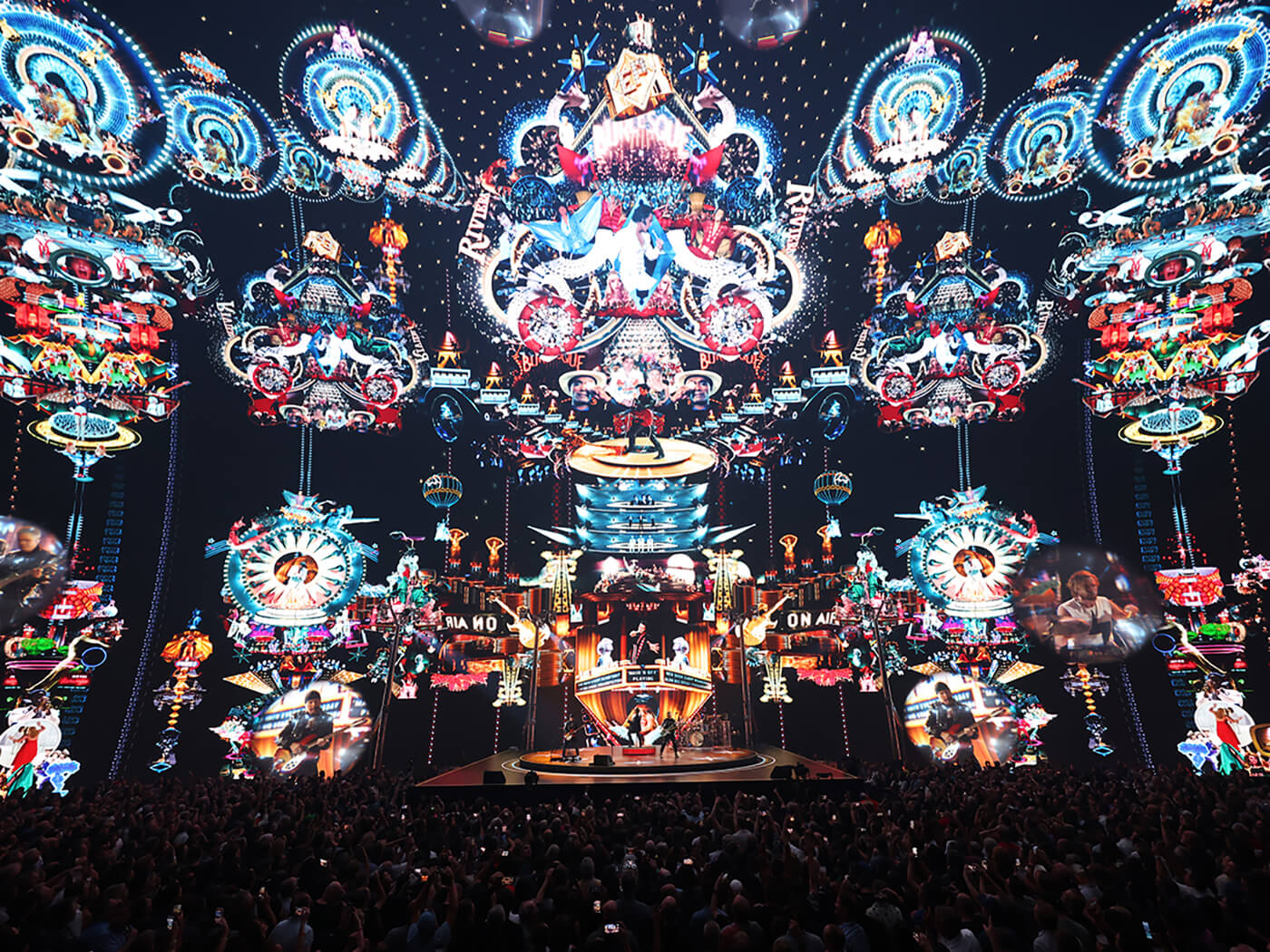 U2 performing at the Sphere in Las Vegas in front of ‘King Size’, a work created by Marco Brambilla using generative AI technology, photo by Kevin Mazur/Getty Images for Live Nation